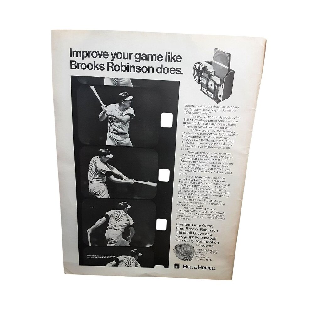 1971 Brooks Robinson Orioles Baseball Bell Howell Projector Ad